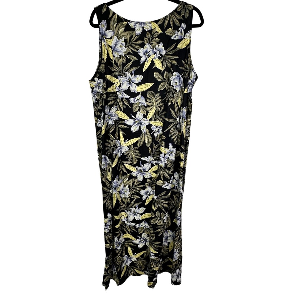 VTG 100% Linen Plus Size Maxi Dress Womens 20W Black Tropical Floral Sleeveless - Picture 3 of 14